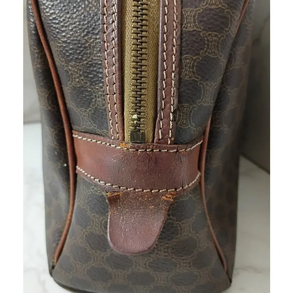 CELINE Vintage Brown Macadam Pattern Triomphe Dome Satchel w/ Dust Bag - EUC